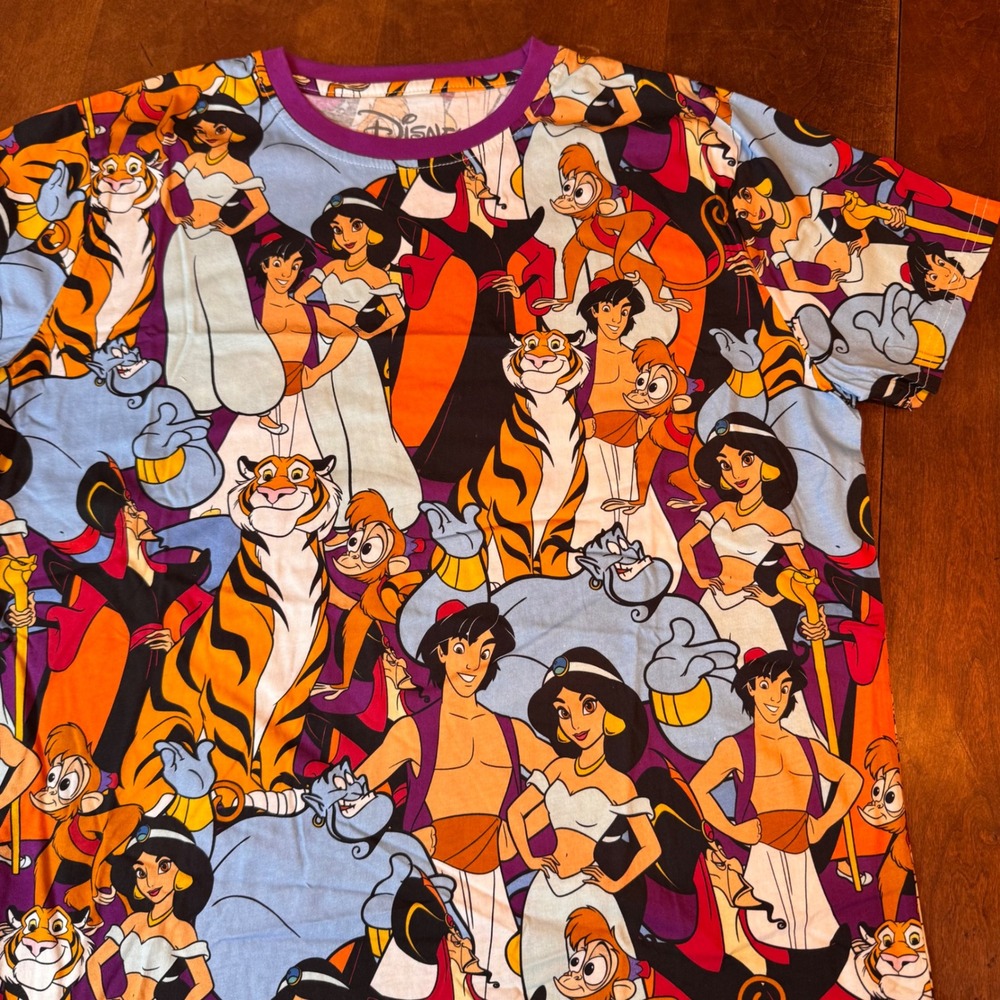 Cakeworthy T-Shirt Unisex Large Multicolor Disney Aladdin All Over Print Graphic